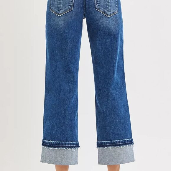 RISEN Mid Rise Ankle Straight Jeans with Cuffed Hem - Picture 5 of 6